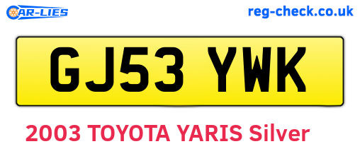 GJ53YWK are the vehicle registration plates.