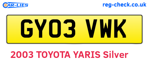 GY03VWK are the vehicle registration plates.