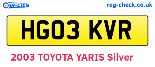 HG03KVR are the vehicle registration plates.