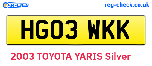 HG03WKK are the vehicle registration plates.