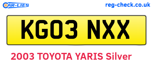 KG03NXX are the vehicle registration plates.