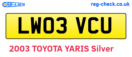 LW03VCU are the vehicle registration plates.