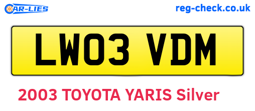 LW03VDM are the vehicle registration plates.