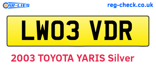 LW03VDR are the vehicle registration plates.
