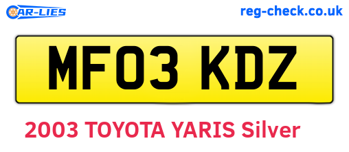 MF03KDZ are the vehicle registration plates.
