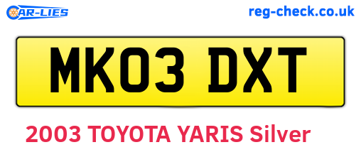 MK03DXT are the vehicle registration plates.