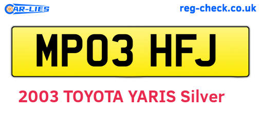 MP03HFJ are the vehicle registration plates.