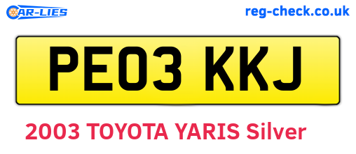 PE03KKJ are the vehicle registration plates.