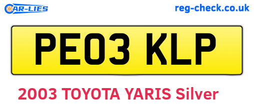 PE03KLP are the vehicle registration plates.