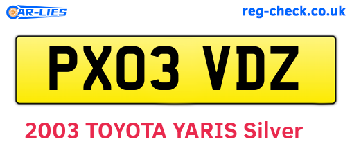 PX03VDZ are the vehicle registration plates.
