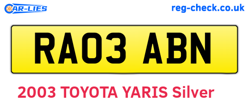 RA03ABN are the vehicle registration plates.