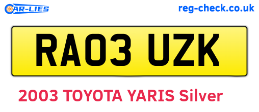 RA03UZK are the vehicle registration plates.