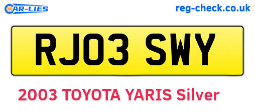 RJ03SWY are the vehicle registration plates.