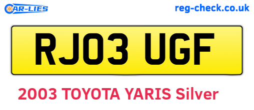 RJ03UGF are the vehicle registration plates.