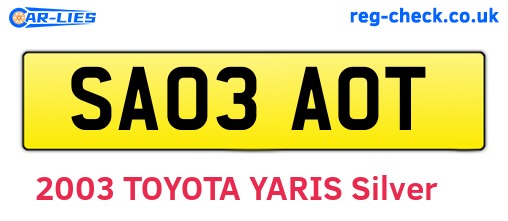 SA03AOT are the vehicle registration plates.