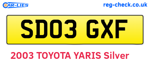 SD03GXF are the vehicle registration plates.