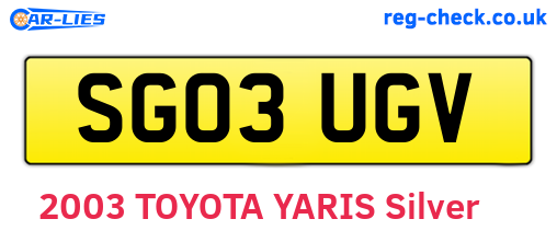 SG03UGV are the vehicle registration plates.