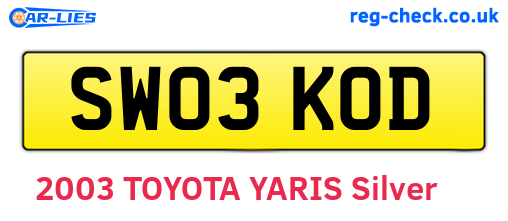 SW03KOD are the vehicle registration plates.