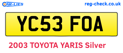 YC53FOA are the vehicle registration plates.