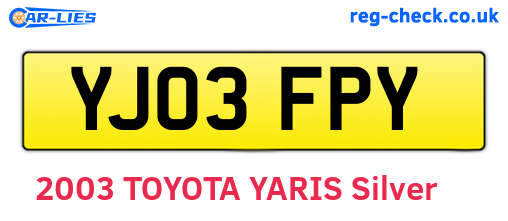 YJ03FPY are the vehicle registration plates.