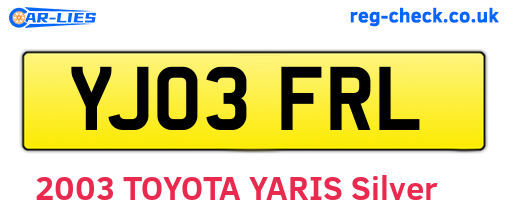 YJ03FRL are the vehicle registration plates.