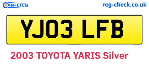 YJ03LFB are the vehicle registration plates.
