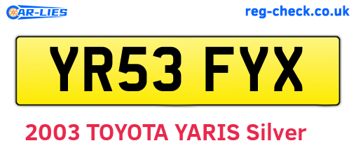 YR53FYX are the vehicle registration plates.