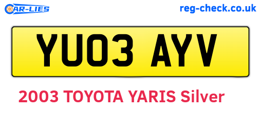 YU03AYV are the vehicle registration plates.