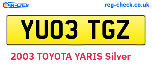 YU03TGZ are the vehicle registration plates.