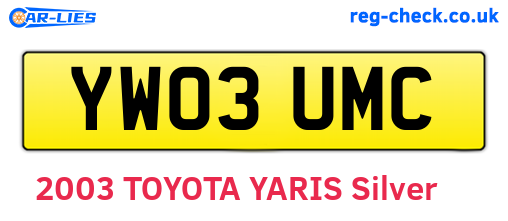 YW03UMC are the vehicle registration plates.