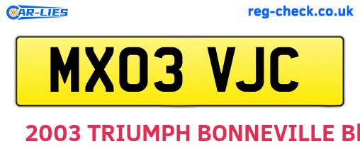 MX03VJC are the vehicle registration plates.