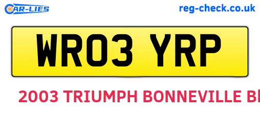WR03YRP are the vehicle registration plates.