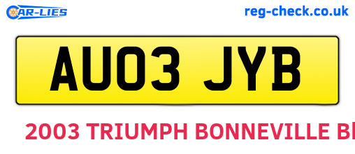 AU03JYB are the vehicle registration plates.