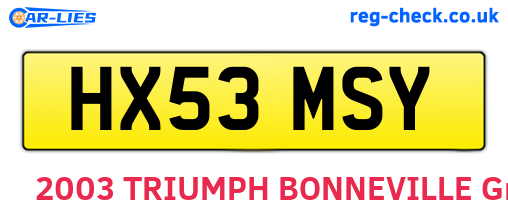 HX53MSY are the vehicle registration plates.