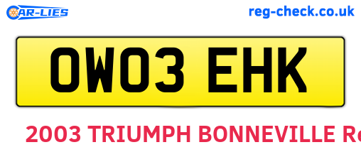 OW03EHK are the vehicle registration plates.