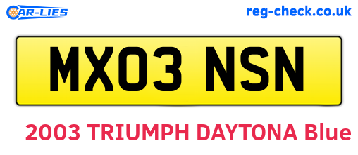 MX03NSN are the vehicle registration plates.