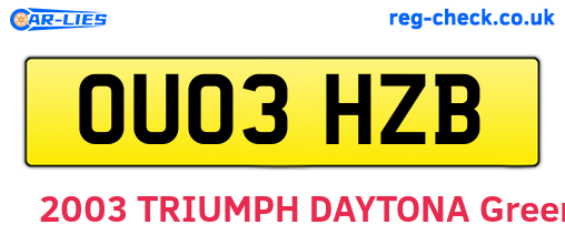 OU03HZB are the vehicle registration plates.