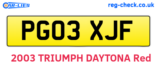 PG03XJF are the vehicle registration plates.