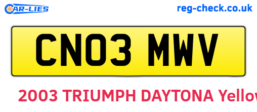 CN03MWV are the vehicle registration plates.