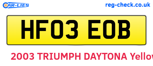 HF03EOB are the vehicle registration plates.