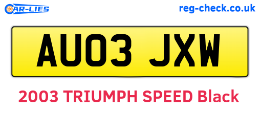 AU03JXW are the vehicle registration plates.