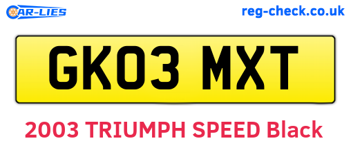 GK03MXT are the vehicle registration plates.