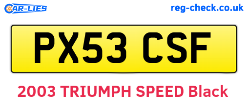PX53CSF are the vehicle registration plates.