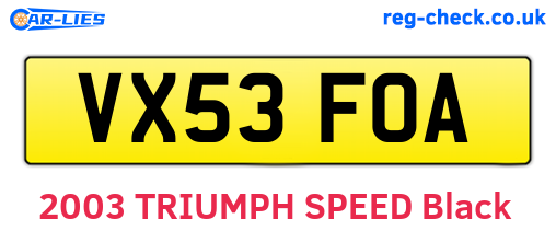 VX53FOA are the vehicle registration plates.