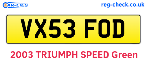 VX53FOD are the vehicle registration plates.