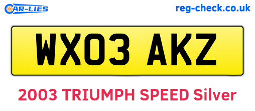WX03AKZ are the vehicle registration plates.