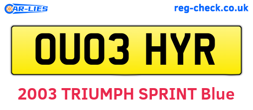OU03HYR are the vehicle registration plates.