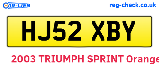 HJ52XBY are the vehicle registration plates.