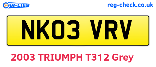 NK03VRV are the vehicle registration plates.
