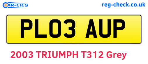PL03AUP are the vehicle registration plates.